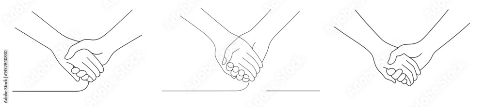 Aufkleber two pairs of hands showcasing various styles of hand-holding in a minimalist design