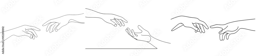 Aufkleber Three hands reaching out in a harmonious representation of connection and interaction