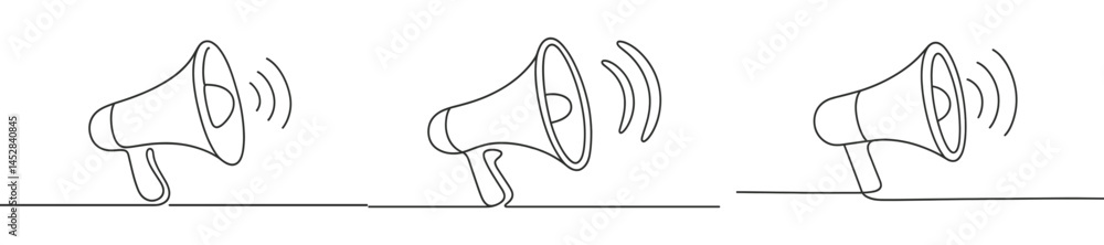 Poster illustration of three megaphones showing sound waves, conveying the idea of communication in a simpl