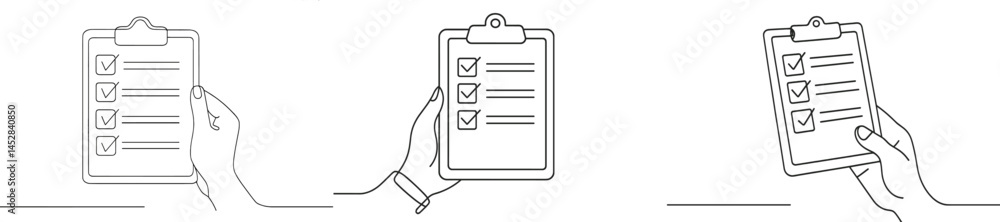 Poster checklist on clipboard held by hand for task management and organization at workplace