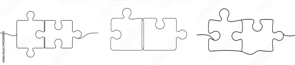 Poster creative line art illustration showing the connection of puzzle pieces on a white background