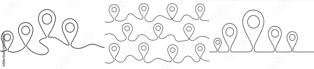 Fototapete Unique line art design featuring multiple location pins in various formations over a white background