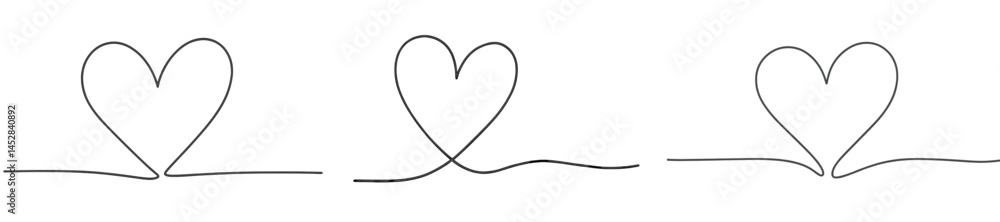 Poster heart shapes drawn with continuous line art, expressing love and connection through simple, elegant 