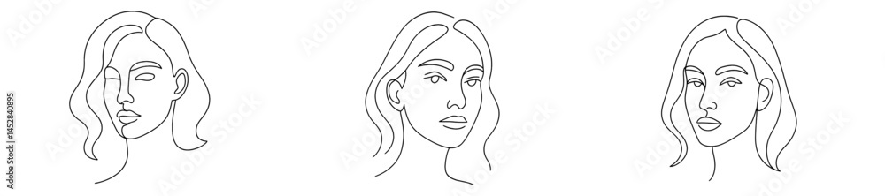 Aufkleber elegant line art representation of three female faces showcasing different angles and expressions