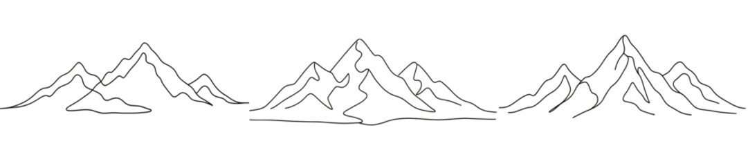 Stylized mountain range illustration showcasing three variations of peaks with flowing lines