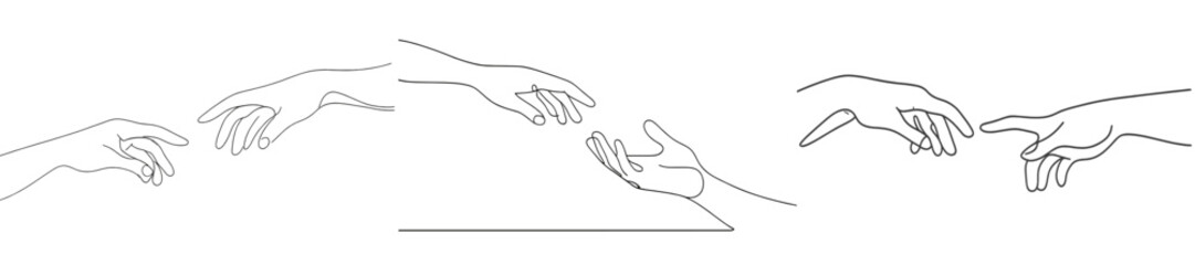 Three hands reaching out in a harmonious representation of connection and interaction