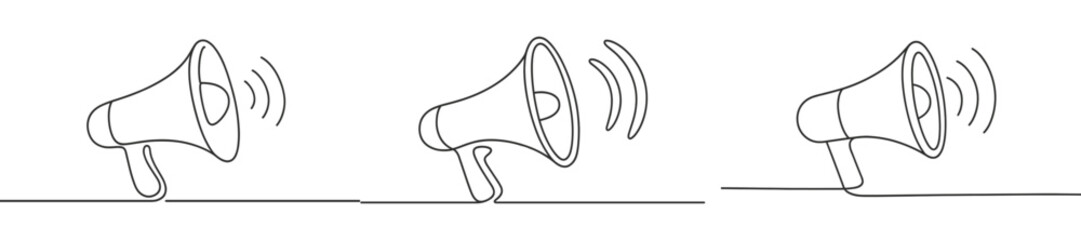 Illustration of three megaphones showing sound waves, conveying the idea of communication in a simple and minimalist style