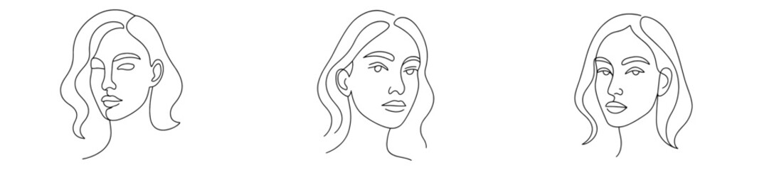 Elegant line art representation of three female faces showcasing different angles and expressions
