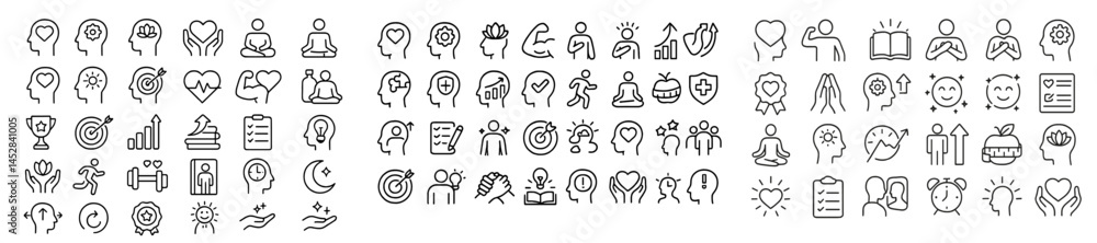 Poster Diverse icons representing various aspects of well-being and personal growth in a modern design suitable for digital use