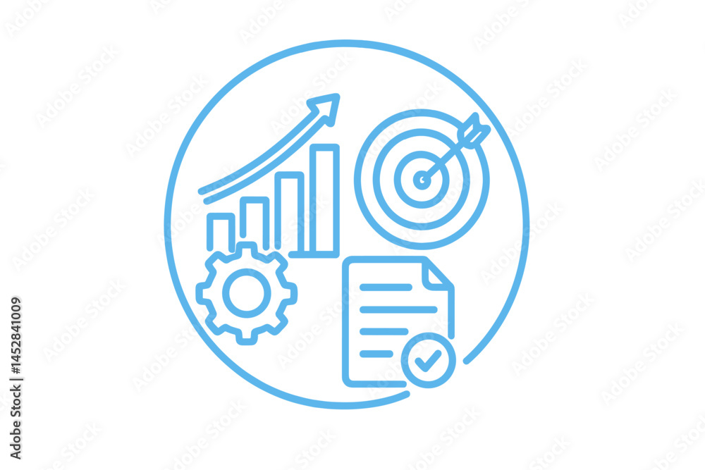 Poster Visual representation of business growth strategies with graphs, targets, and checklists in a modern design