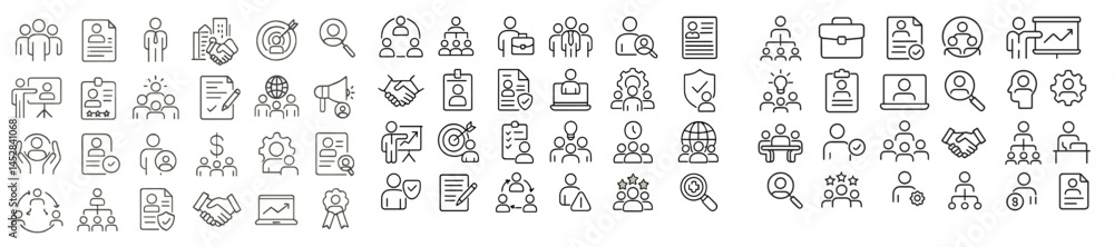 Poster Diverse group of icons representing business and teamwork concepts displayed together in a visually appealing layout