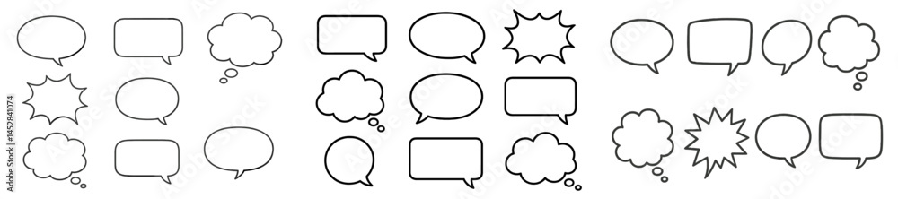 Poster Variety of speech and thought bubbles in different shapes and sizes for creative expressions and designs