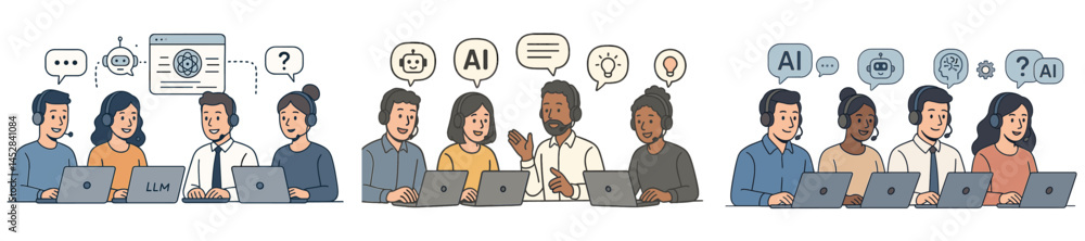 Aufkleber Diverse group engaged in discussion about artificial intelligence and machine learning concepts in a modern workspace