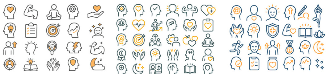 Plakat Collection of diverse wellness and mindfulness icons representing mental health and personal growth activities