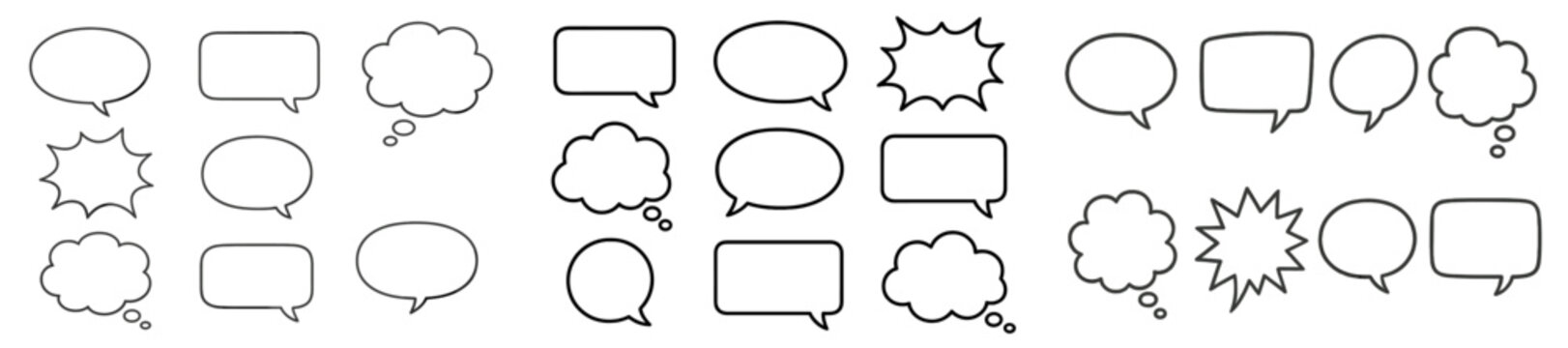 Variety of speech and thought bubbles in different shapes and sizes for creative expressions and designs
