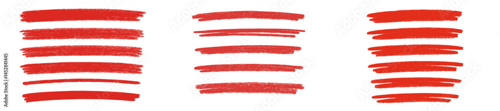 Poster red brush strokes arranged in three distinct patterns on a white background showcasing artistic expr