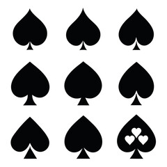 Set of Spade Playing Card Symbols in Different Variations