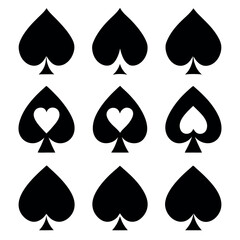 Set of Spade Playing Card Symbols in Different Variations
