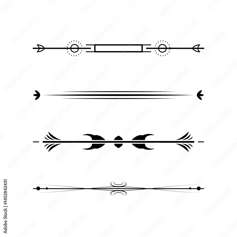 Poster set black simple line collection doodle border elements vector design style sketch isolated illustra