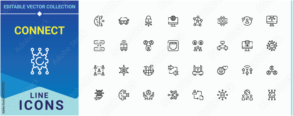 Poster connect vector line icon set. includes thin line symbols technology, network, cyber, net and more. c