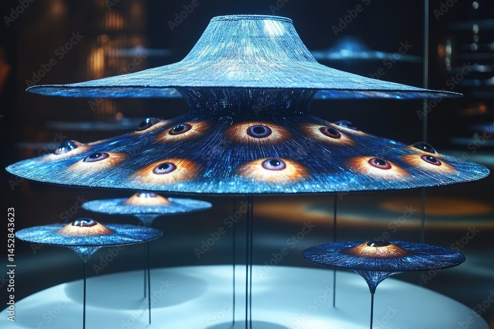 Poster artistic display of celestial shapes with illuminated eye details throughout