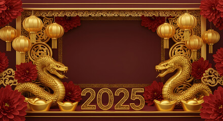 Fototapeta premium Golden Dragon and Lanterns Design for Lunar New Year Celebration