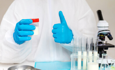 Fototapeta premium Examine milk in the laboratory. Selective focus.