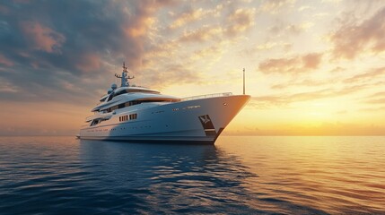 Aerial close-up view of big luxury yacht in sea, copyspace for text