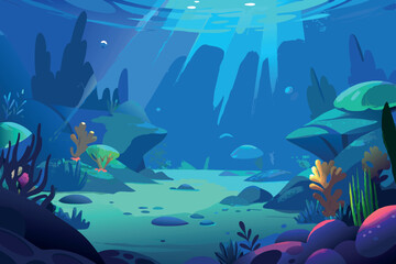 tranquil oceanic scene with bioluminescent creatures and soft sunlight illuminating a serene ocean floor