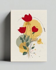 Abstract red flower art print on canvas 