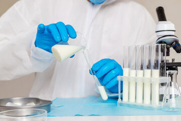 Examine milk in the laboratory. Selective focus.