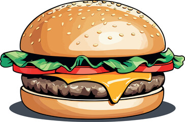 A tasty cheeseburger with beef, cheese, and tomato