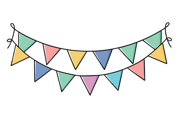 Obraz premium Festive string of multicolored paper bunting with triangular flags, ideal for decoration, holidays, and outdoor parties in vibrant colors