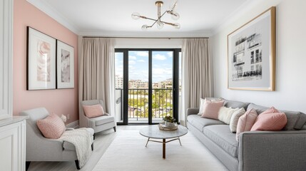 Fototapeta premium A light and airy modern living room with beautiful decorations