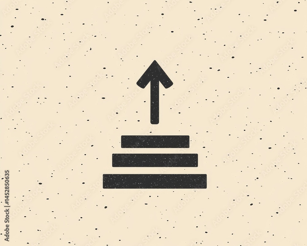 Poster abstract illustration of an upward arrow over layered shapes on a textured background