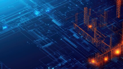 Digital Network Infrastructure Futuristic Tech Blueprint.