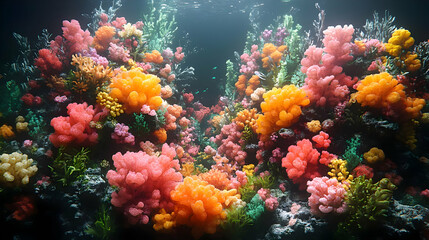 Fototapeta premium Vibrant Pink And Orange Coral Reef Underwater Scene