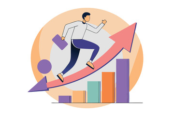 Business and financial growth concept, illustrated with a man sprinting on a chart symbolizing progress and success