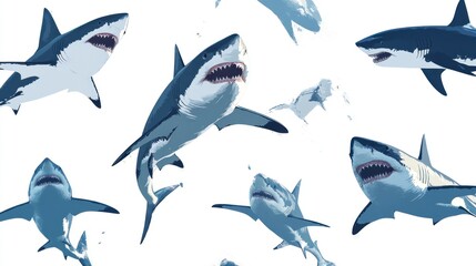 Fototapeta premium Magnificent Great White Sharks: A Symphony of Ocean Predators
