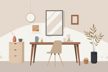 Minimalist interior with a clean white textured wall and wooden furniture, creating a serene and stylish atmosphere