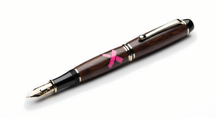 Elegant Brown Fountain Pen with Pink Detail