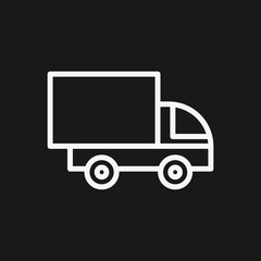 White Outline Icon of a Delivery Truck on Black Background Transportation, Shipping, and Logistics Vehicle Symbol