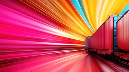 An abstract depiction of a train in motion, with vibrant colorful lines flowing around it, representing speed and energy in a modern and artistic composition.