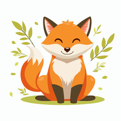 Smiling Fox Sitting in Flat Vector Style for Kids Illustration2