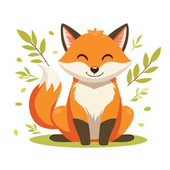 Smiling Fox Sitting in Flat Vector Style for Kids Illustration2