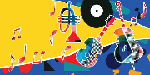 Colorful Abstract Jazz Collage with Musical Instruments – Pop Art Vector Illustration © abstract