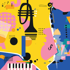 Colorful Abstract Jazz Collage with Musical Instruments – Pop Art Vector Illustration