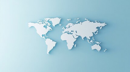 Naklejka premium Minimalist 3D-rendered world map with light-colored continents on a soft blue background.