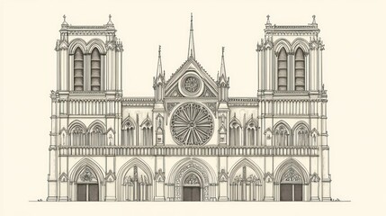 Fototapeta premium Architectural Masterpiece: Notre Dame Cathedral in Exquisite Pen-and-Ink Detail