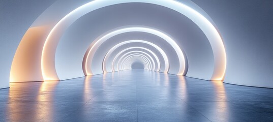 Naklejka premium Modern, illuminated archway tunnel perspective